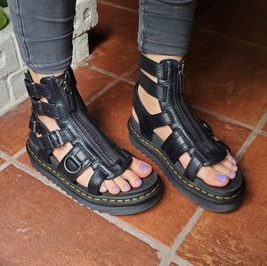 Doc Martens Olson black leather zip gladiator platform flatform sandal
